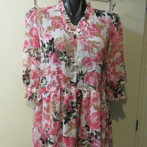 SUZANNE BETRO SMALL FLORAL BLOUSY TOP / PINK/GRN